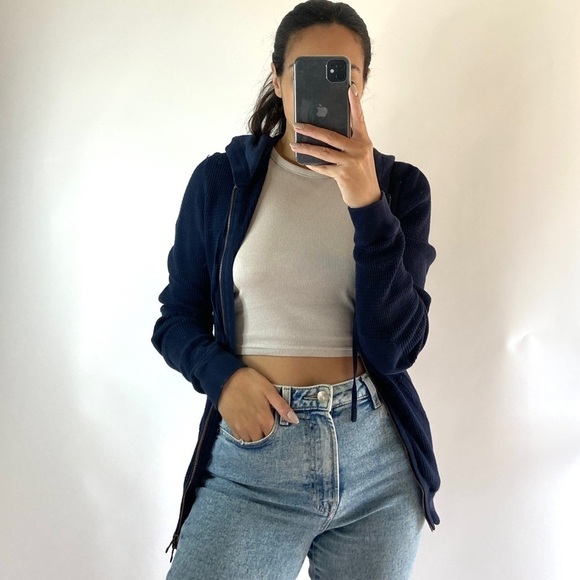 VINCE Waffle knit navy hooded jacket - Picture 1 of 8